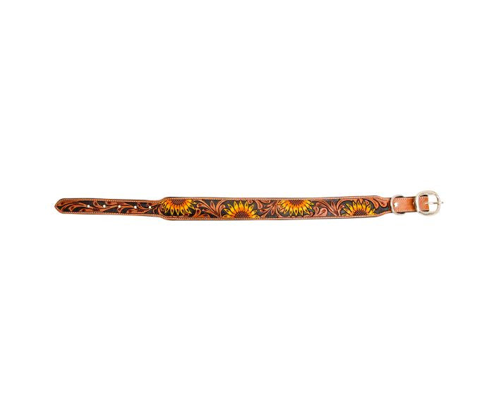 Sunflower Tooled Leather Dog Collar