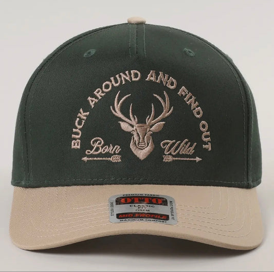 Buck Around and Find Out : Green and Gold Embroidered Trucker Hat