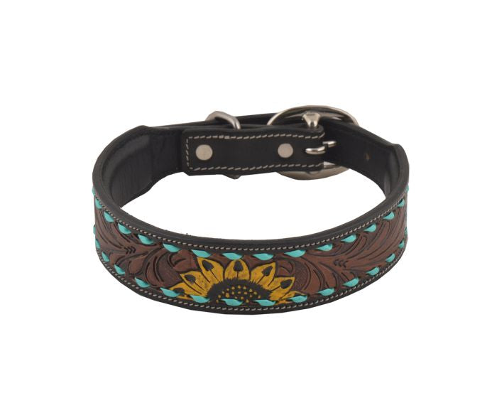 Tooled Flowers Leather Collar