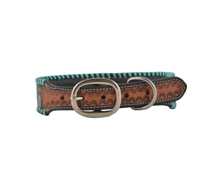 Full Bloom Tooled Leather Dog Collar