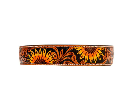 Sunflower tooled leather Dog Collar