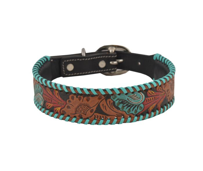 Full Bloom Tooled Leather Dog Collar