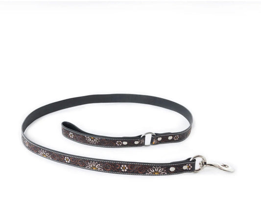 Field of Daisies Hand-Tooled Leather Leash