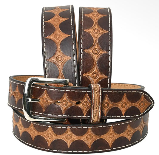 H Bar Star Hand Tooled Leather Belt