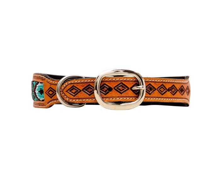 Aztec beaded Leather Dog Collar