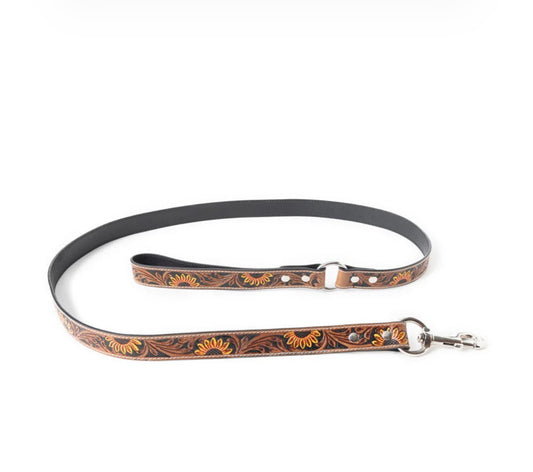 Sunflower Hand-Tooled Leather Leash
