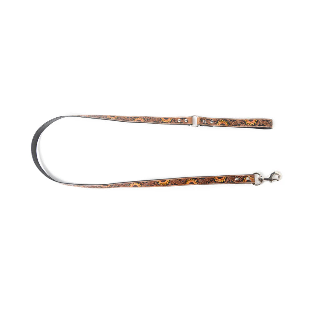 Sunflower Hand-Tooled Leather Leash