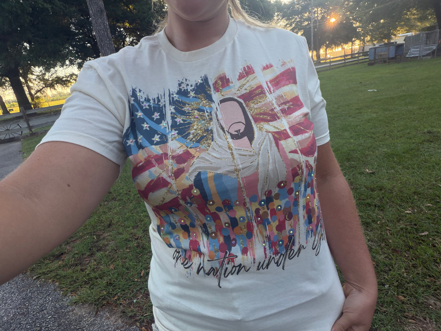 One Nation Under God Rhinestone Embellished