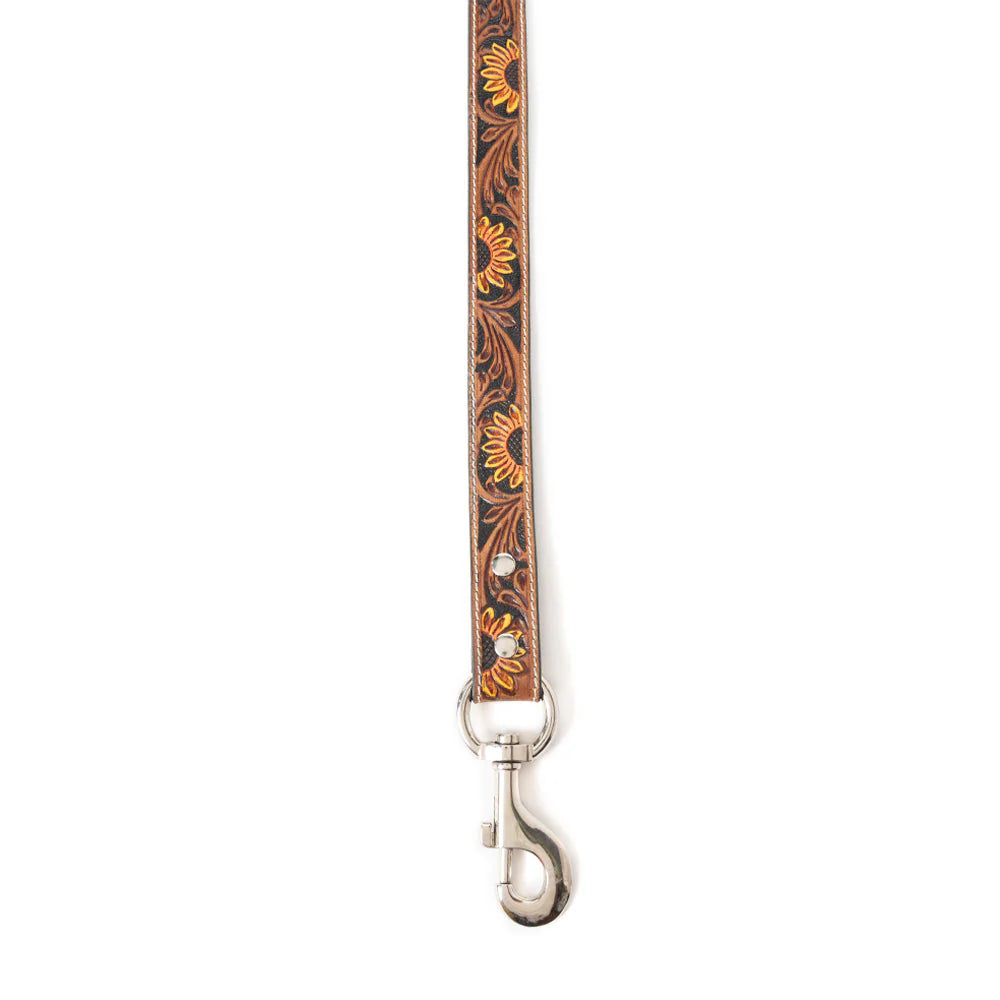 Sunflower Hand-Tooled Leather Leash