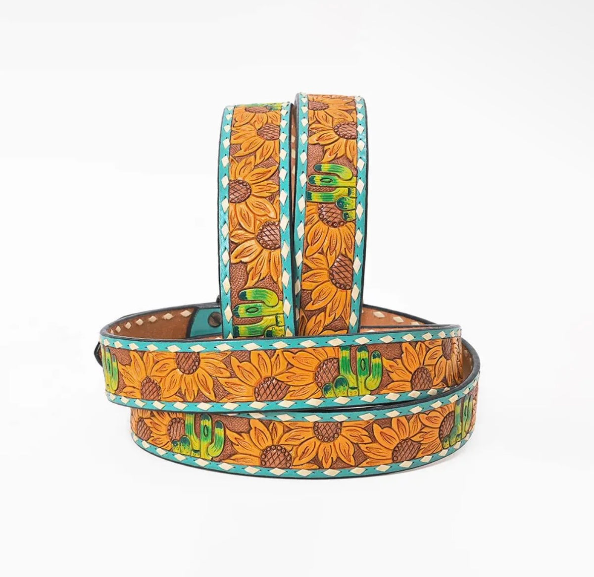 Cactus and Sunflower Leather Belt