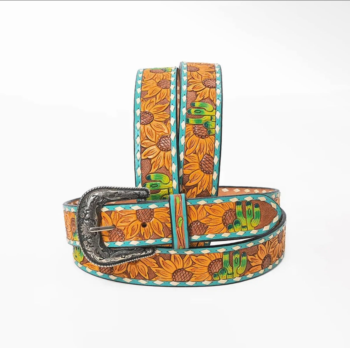Cactus and Sunflower Leather Belt