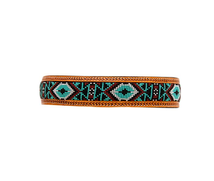 Aztec beaded Leather Dog Collar