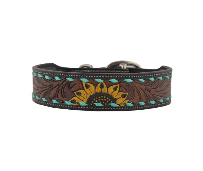 Tooled Flowers Leather Collar