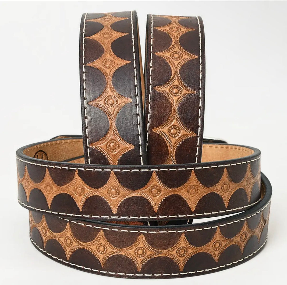 H Bar Star Hand Tooled Leather Belt