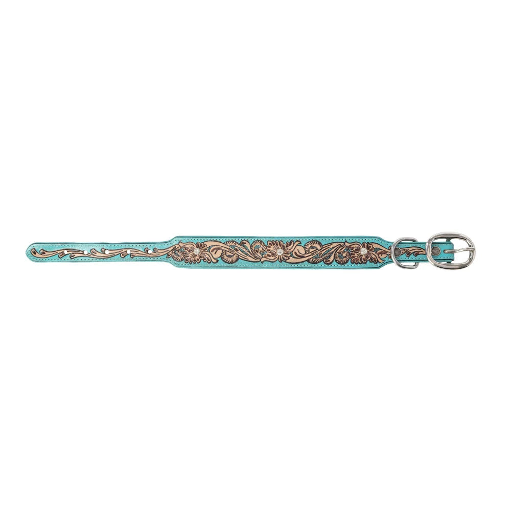 Turquoise Sparkle Leather Tooled Collar ￼