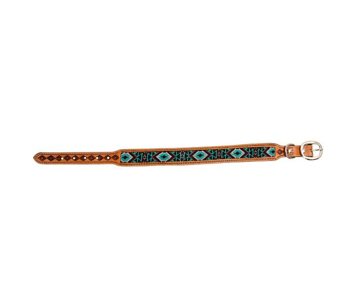 Aztec beaded Leather Dog Collar