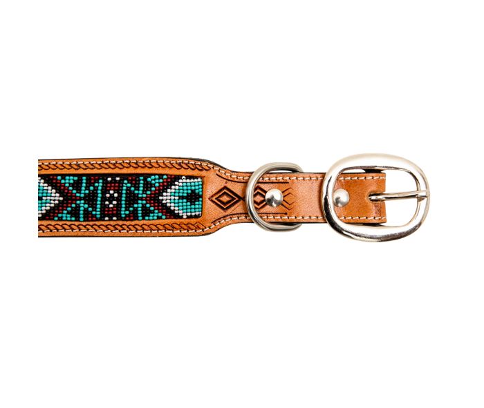 Aztec beaded Leather Dog Collar