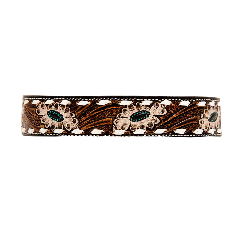 White Stitched Hand-Tooled Leather Dog Collar