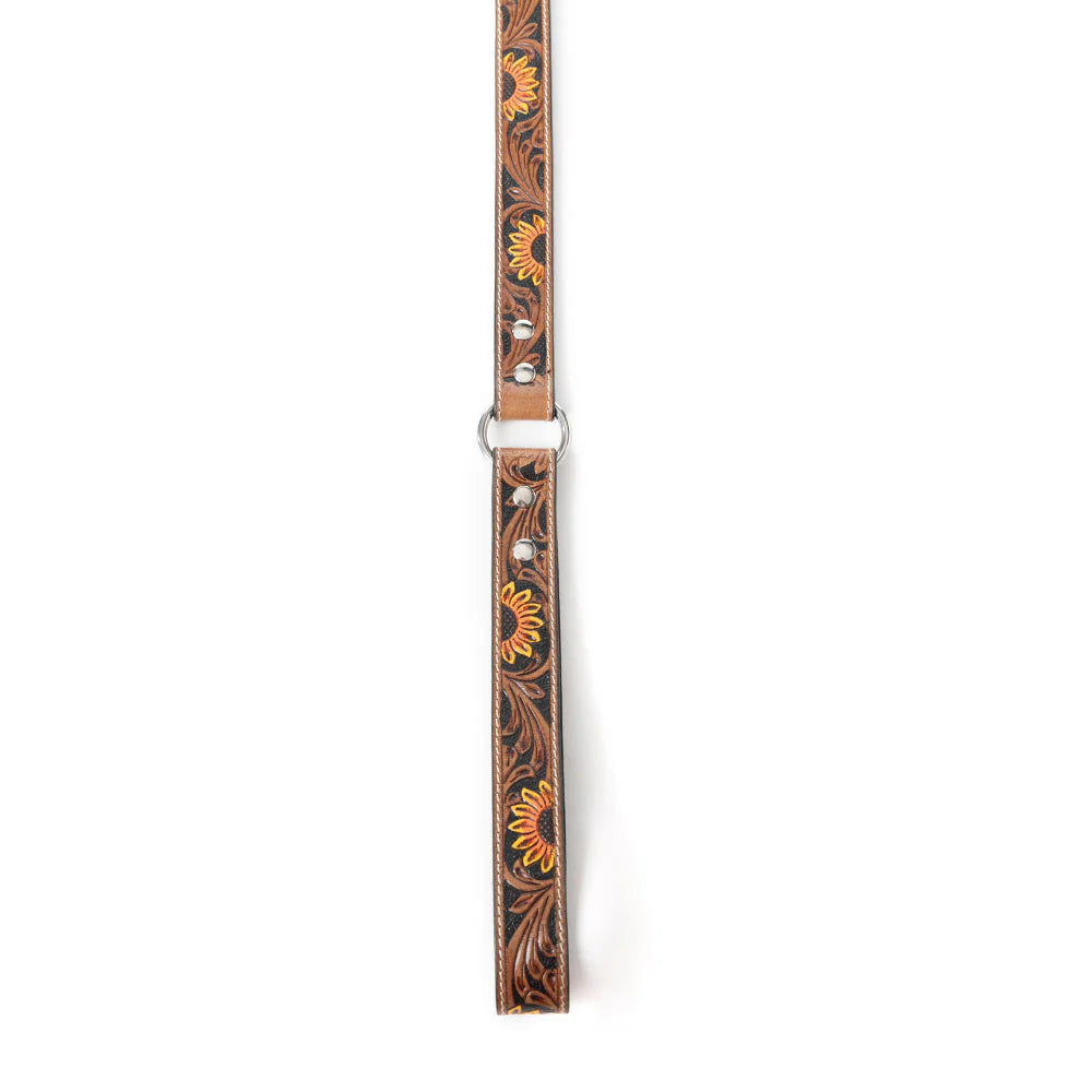 Sunflower Hand-Tooled Leather Leash