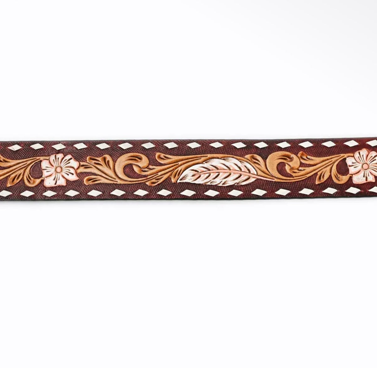 Feather in the Wind Hand Tooled Leather Belt￼