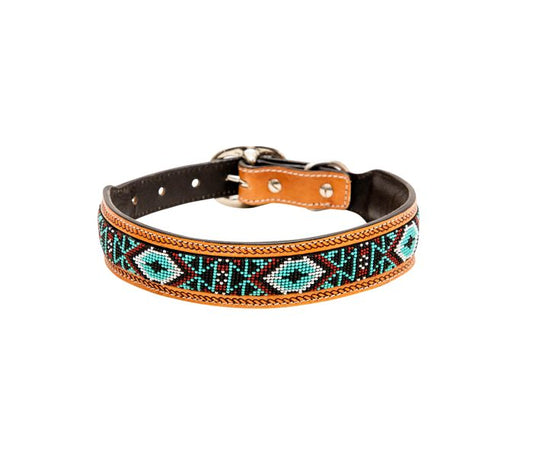 Aztec beaded Leather Dog Collar