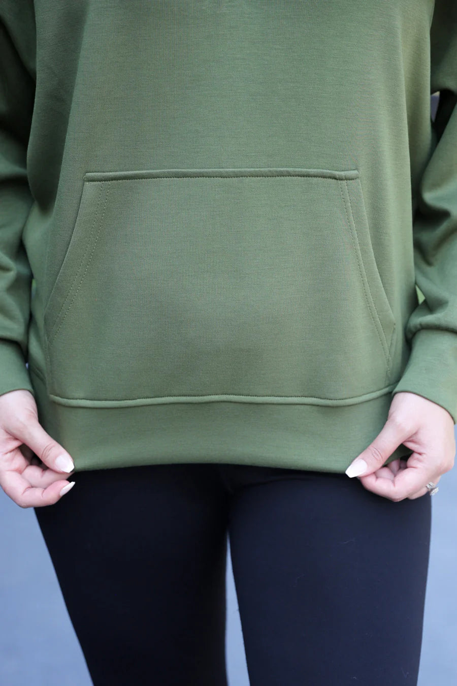 Kayla Luxe Hooded Quarter Zip Pullover- Olive